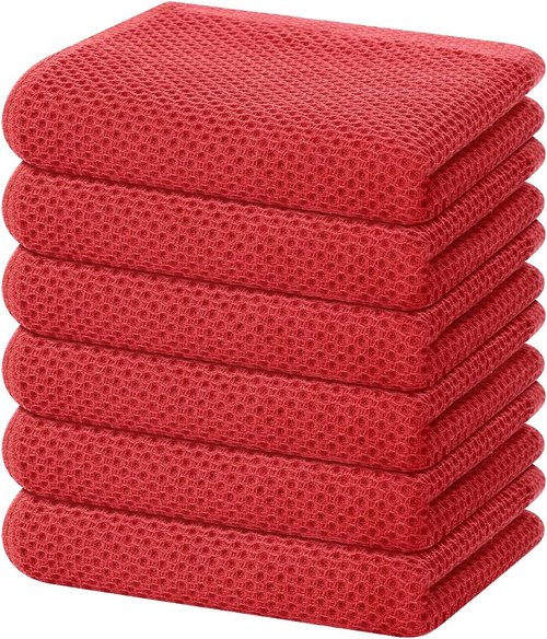 Homaxy 100% Cotton Dish Towels - Ultra Soft, Absorbent & Quick Drying | 13 x 28 Inches, 6-Pack, Brick Red