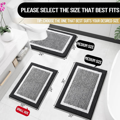 OLANLY Microfiber Bath Rugs - Extra Soft, Absorbent & Non-Slip | 24x16 Black Quick-Dry Shaggy Mats