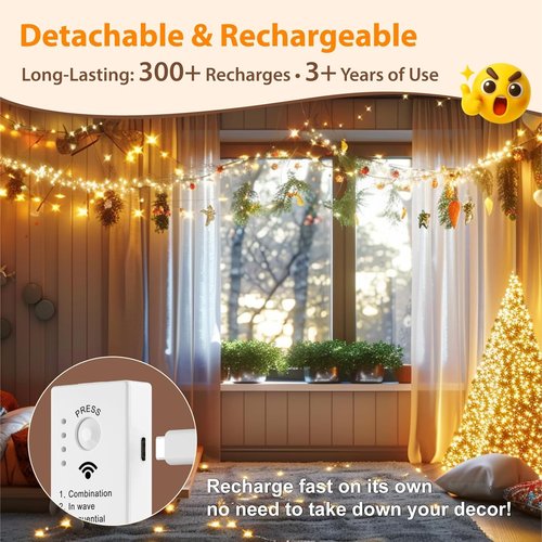 HXWEIYE Rechargeable Fairy Lights - 33ft 100LED Twinkle String Lights with Remote & Timer | Warm White Decor for Bedroom, Wedding, Party