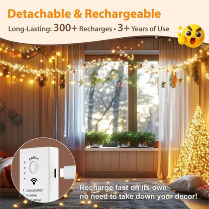 HXWEIYE Rechargeable Fairy Lights - 33ft 100LED Twinkle String Lights with Remote & Timer | Warm White Decor for Bedroom, Wedding, Party