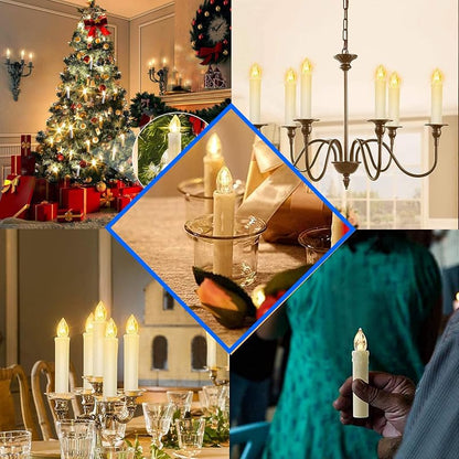 LED Flameless 10-Piece Taper Candles with Remote – Dimmable, Battery Operated, Clip-on for Wreaths and Candelabras