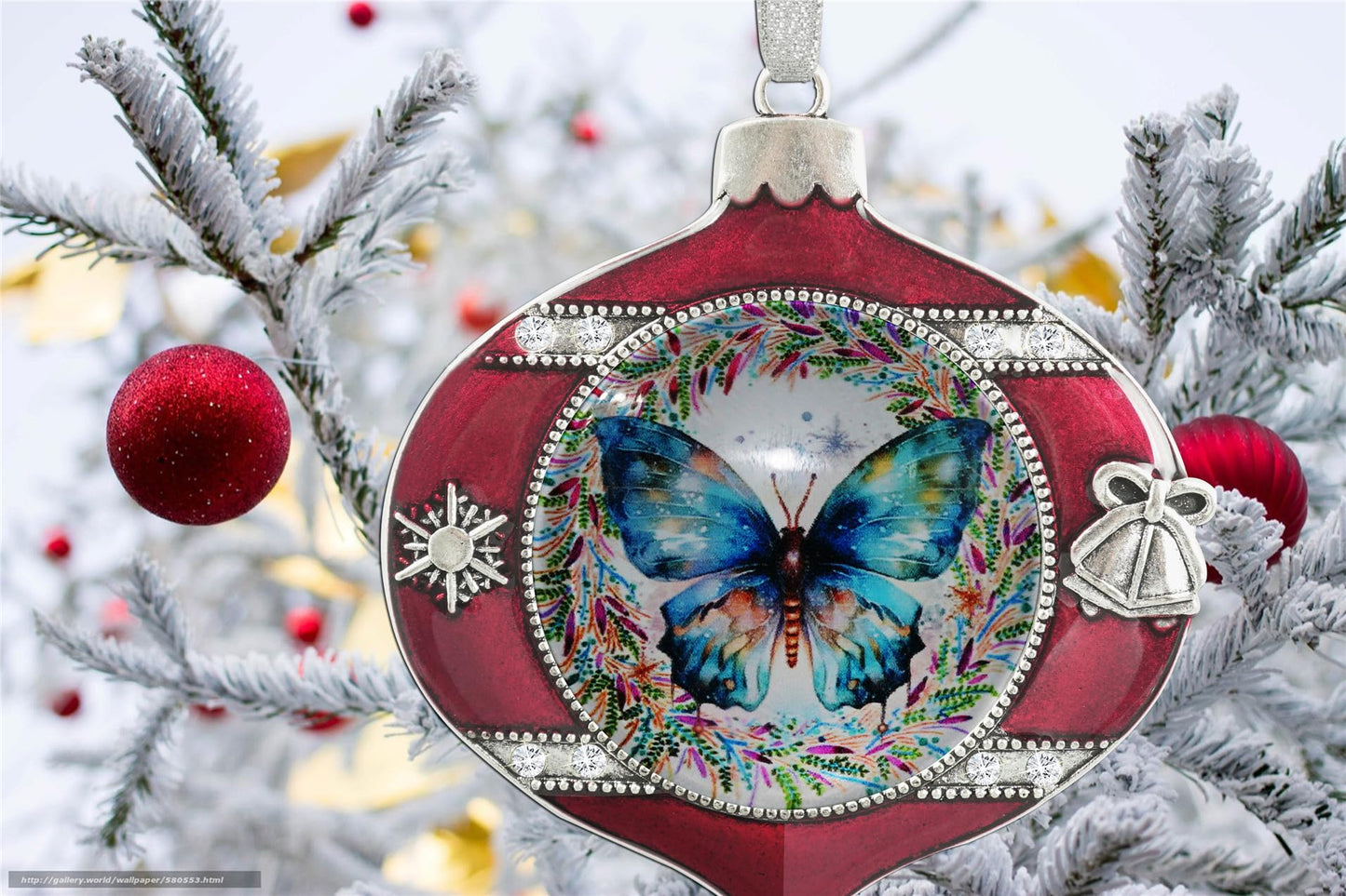 FQJNS Annual Edition Little Butterfly on Christmas Background Christmas Ornament Holidays Ornaments Creative Glass Ornament Christmas Tree Home Decoration