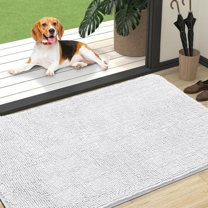 OLANLY Dog Door Mat - Absorbent Non-Slip Chenille Mat for Muddy Paws | 47x32 Inches, Quick Dry, White