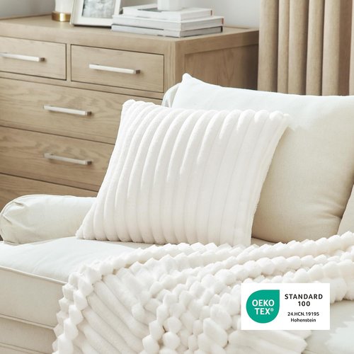 Bedsure Decorative Throw Pillow Covers - Double-Sided Striped 18x18 Set of 2 | Soft Fluffy Spring White Home Decor for Couch & Living Room