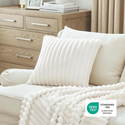 Bedsure Decorative Throw Pillow Covers - Double-Sided Striped 18x18 Set of 2 | Soft Fluffy Spring White Home Decor for Couch & Living Room
