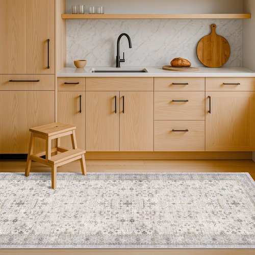 Hazo Haus Washable Light Gray Runner Rug - Non-Slip & Stain Resistant | 2'6"x8' for Kitchen, Bathroom, Hallway