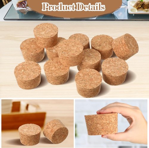 Hoteam 12 Pieces Large Tapered Cork Stoppers Soft Wine Plugs Lids Big Round Bottle Corks for Crafts Replacement Jars Bottles, 2.5 x 2.22 x 1.48 Inch
