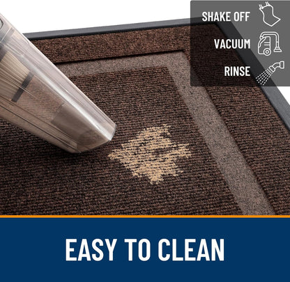 OLANLY Waterproof All-Season Front Door Mat - Sturdy Natural Rubber, Easy Clean, 59x23, Dark Brown