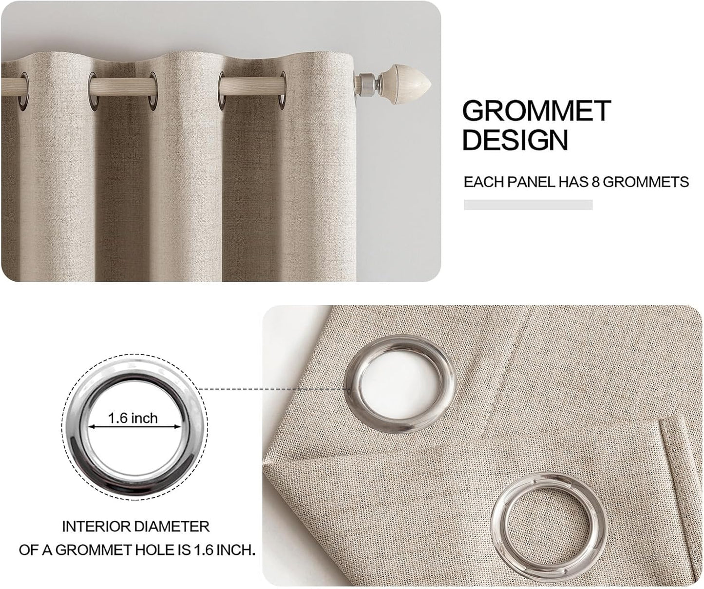 MIULEE Blackout Thermal Insulated Curtains - 100% Linen Textured Drapes in Taupe | 52 x 45 Inch (2 Panels)