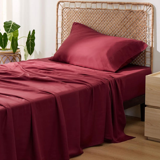 Bedsure Cooling Sheets - Twin XL Bamboo Rayon | Breathable & Soft Hotel Luxury Bedding, Burgundy