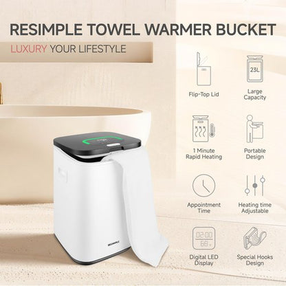 RESIMPLE Upgraded Towel Warmer for Bathroom, 23L Large Hot Towel Warmers Bucket with LED Display, 3 Heating Modes, Up to 24 Hour Delay, Luxury Towel Heater for Oversize Bathrobes Blankets - Black