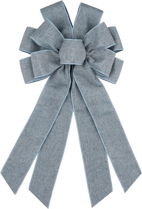 Denim Blue Large Bow - 11x21 Inch Wired Ribbon for Wreaths & Tree Toppers | Perfect for Spring & Patriotic Decor