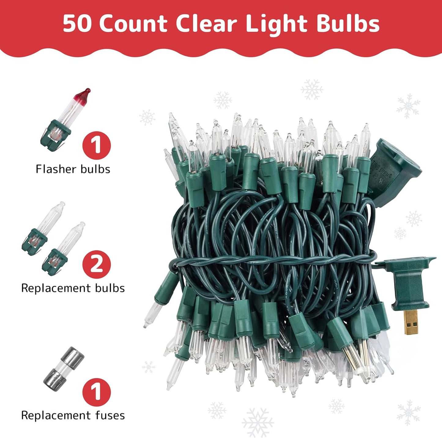 PREXTEX Clear Christmas Tree Lights - 10 ft Warm White String Lights for Indoor/Outdoor Decor | 50 Count