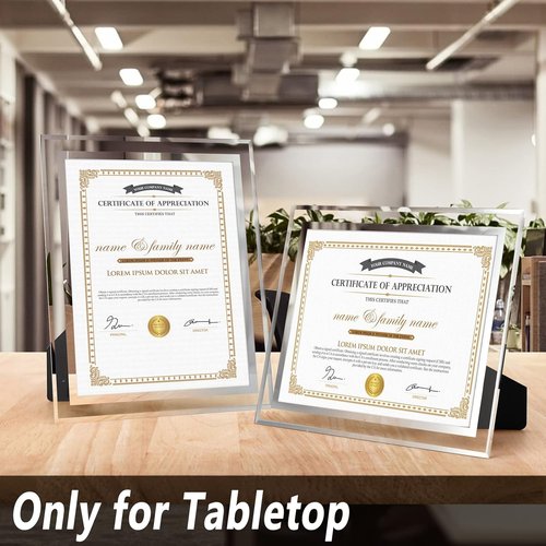 Hoikwo Picture Frames - 8.5x11 Silver Glass Frames for Certificates & Diplomas | 6-Pack, Tabletop Display