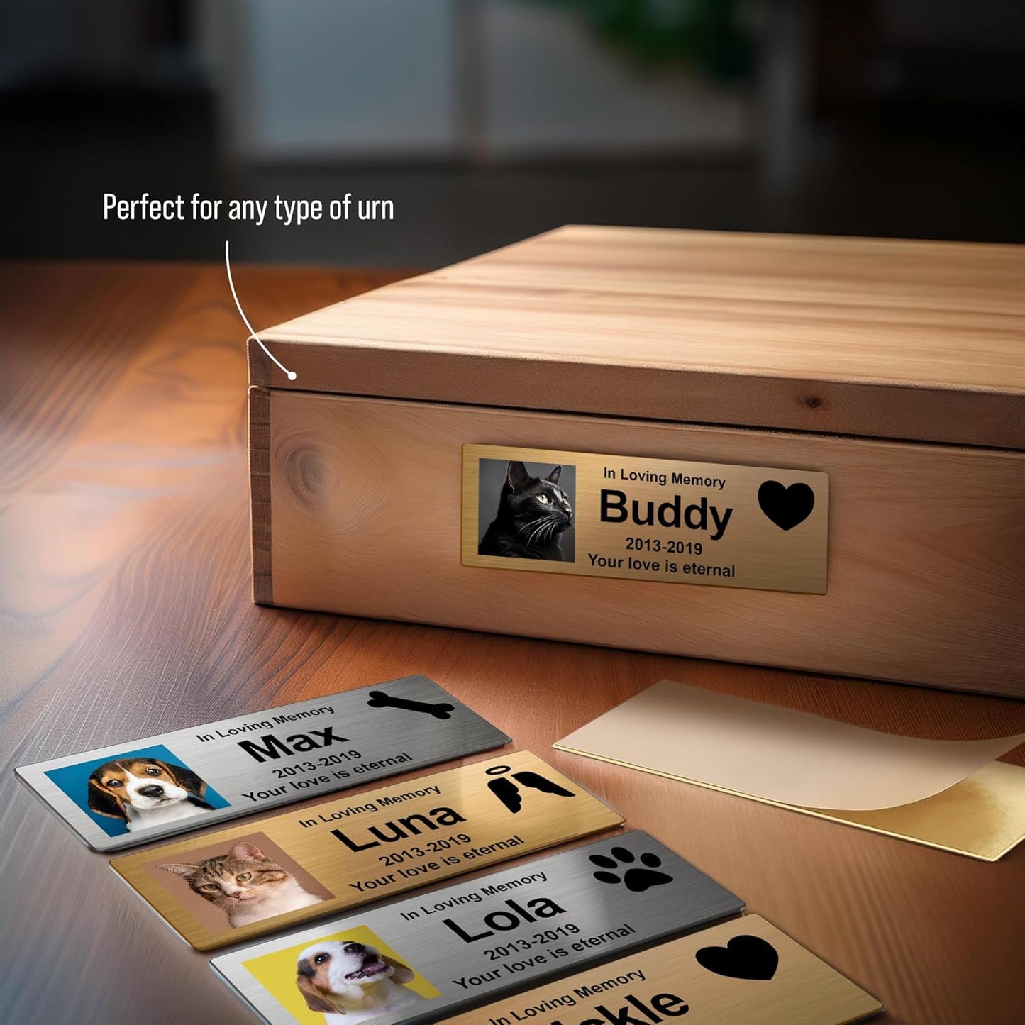 Skiennix Custom Pet Memorial Nameplate - Personalized Stainless Steel Badge for Urns & Ashes