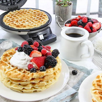 Cuisinart Waffle Maker - 1250W Round Classic Iron with 5-Setting Adjustable Browning Control | Brushed Stainless
