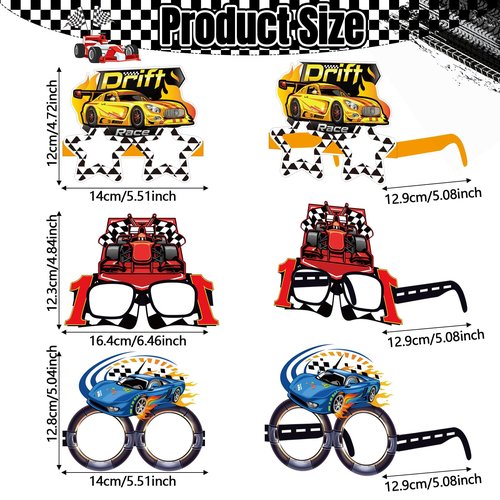 Herdear 32 Pack Race Car Party Favors for Boys - Racing Paper Glasses Frames Checkered Flag Eyeglasses for Kids Birthday Party Supplies, Baby Shower Photo Booth Props, Racing Theme Goody Bag Fillers