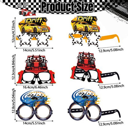 Herdear 32 Pack Race Car Party Favors for Boys - Racing Paper Glasses Frames Checkered Flag Eyeglasses for Kids Birthday Party Supplies, Baby Shower Photo Booth Props, Racing Theme Goody Bag Fillers