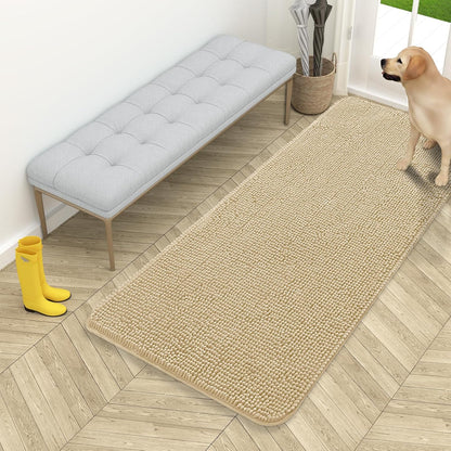 OLANLY Dog Door Mat - Absorbent Non-Slip Chenille Mat for Muddy Paws | 54x24, Quick Dry, Beige
