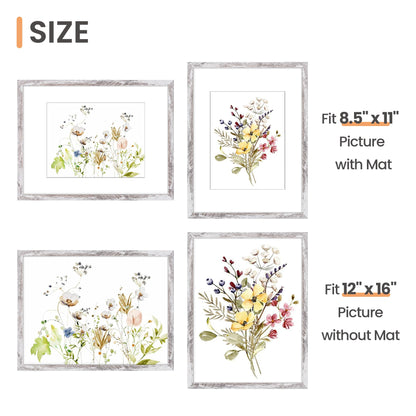 upsimples 12x16 Picture Frame, Display Pictures 8.5x11 with Mat or 12 x 16 Without, Wall Hanging Poster Frames, Rustic White, 1 Pack