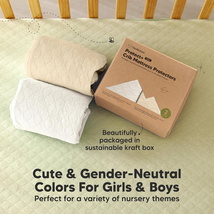 Skiennix Waterproof Crib Mattress Protector - Soft Quilted Cotton Pad, 52" x 28", Machine Washable | 2-Pack (Khaki/Mavy)