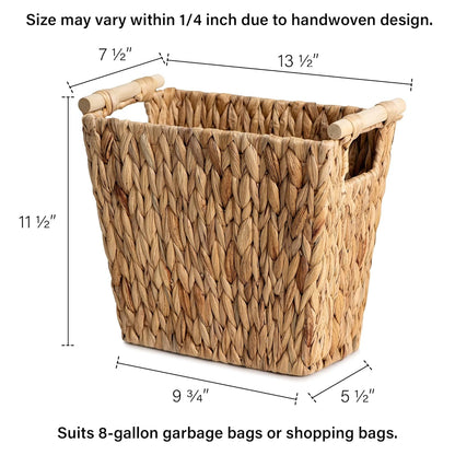 StorageWorks Wicker Waste Basket - Stylish Bathroom Trash Can with Wooden Handles | 12 Liters