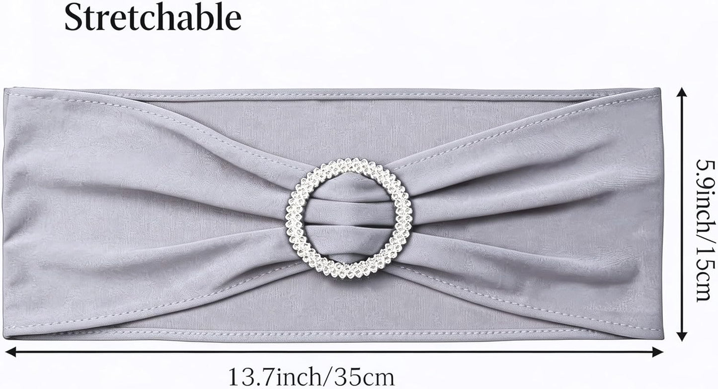 Skiennix 50 Pack Spandex Chair Sashes - Silver Grey with Slider Buckles for Weddings & Events