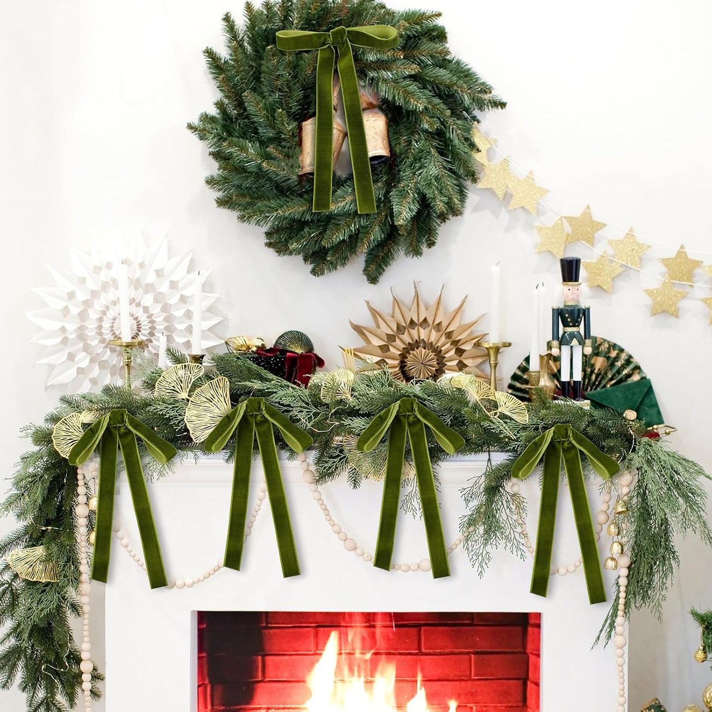 Regine Switzerland Velvet Bows - 24 Pcs Moss Green Christmas Tree Ornaments | Perfect for Home Decor & Weddings (5 x 7 Inch, 5/8 Inch Width)