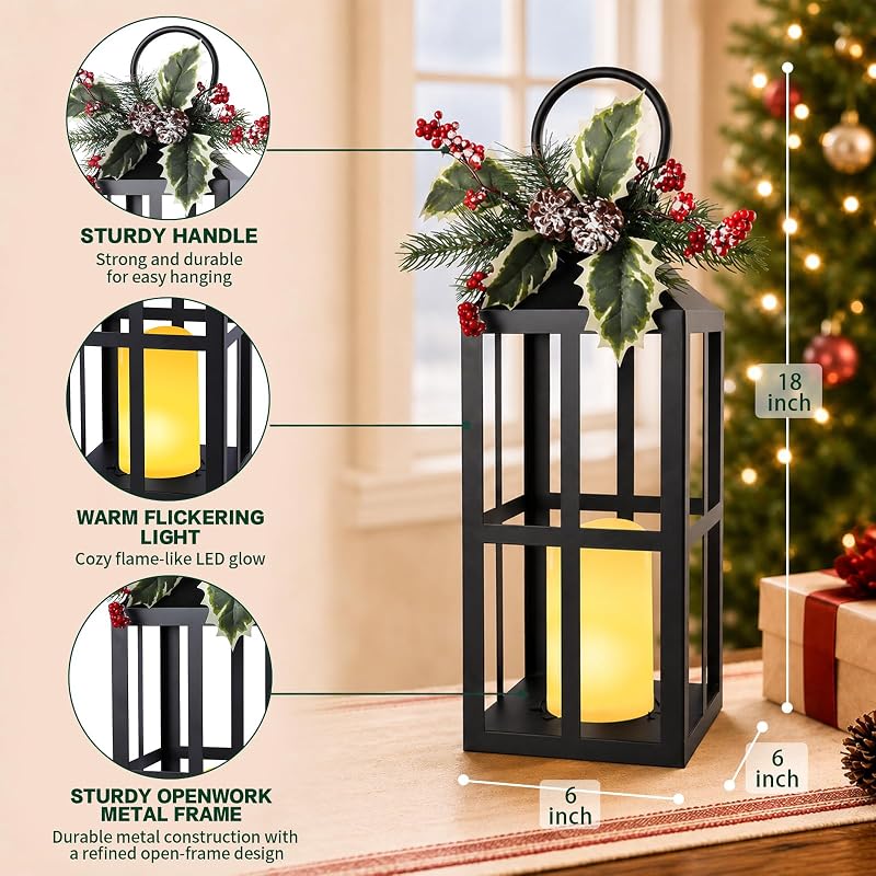 Bdor Christmas Lanterns 2 Pack with LED Candles - Red Variation