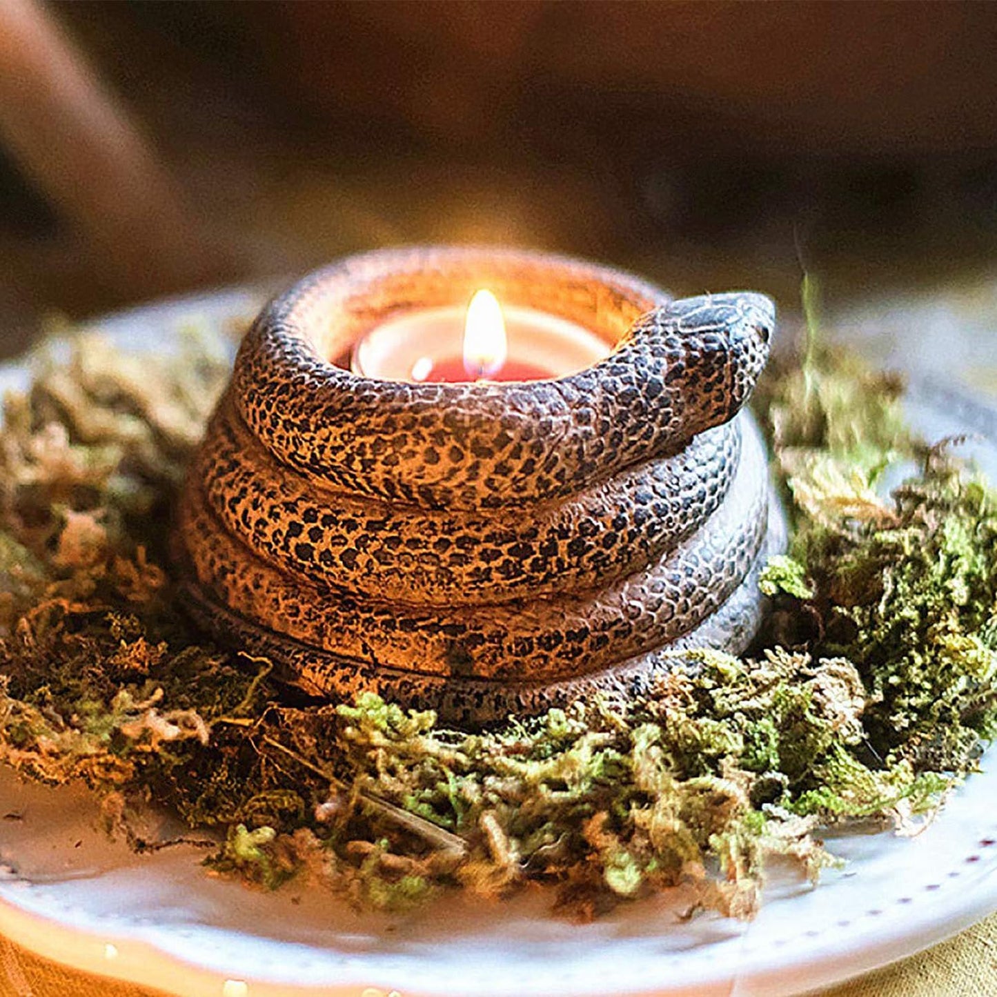 Skiennix Coiled Snake Candlestick Holder - Elegant Resin Tealight Candleholder | 2-Piece Serpent Sculpture Set for Home Décor