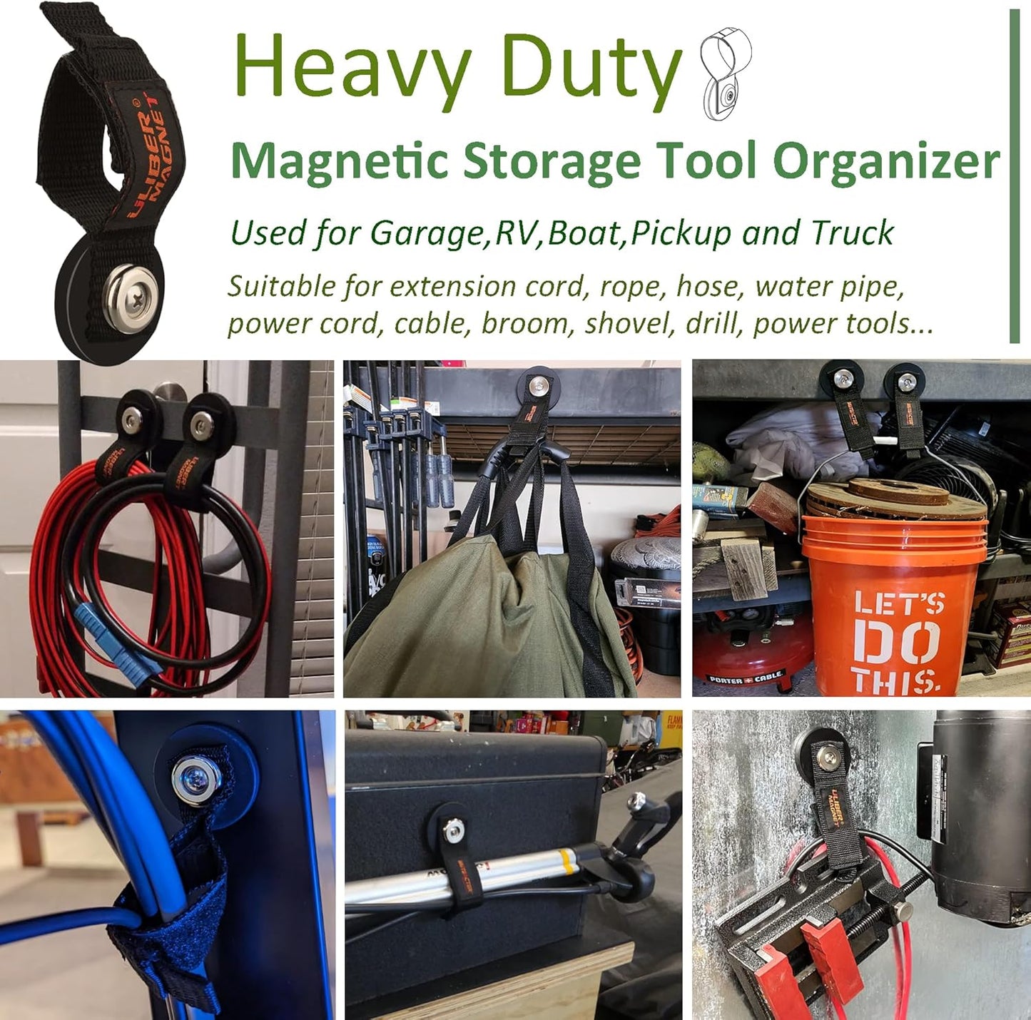 ULIBERMAGNET Strong Magnetic Storage Straps - Heavy Duty Organizer for Garage & Workshop | 2 Pack, 1.69 Inch
