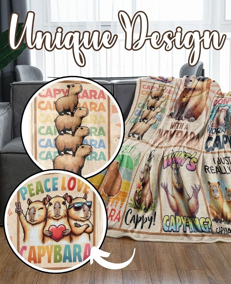 50x65 Capybara Blanket Gift for Capybara Lovers | Cozy 280 GSM Flannel Throw