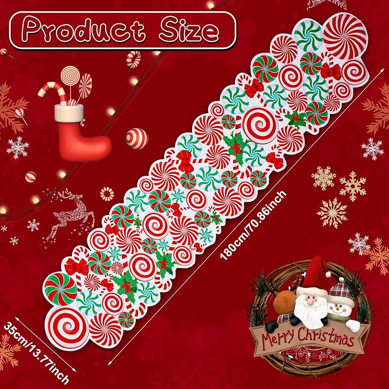 Candy Cane Christmas Table Runner - Burlap 71 x 14 Inches