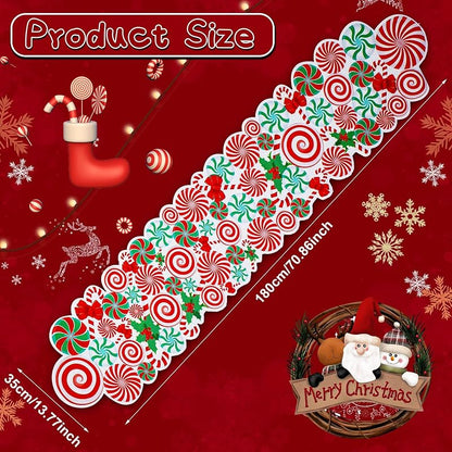 Candy Cane Christmas Table Runner - Burlap 71 x 14 Inches