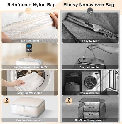 Comforter Storage Bag - Large Capacity 3-Layer Compression Organizer | Washable Beige 2-Pack