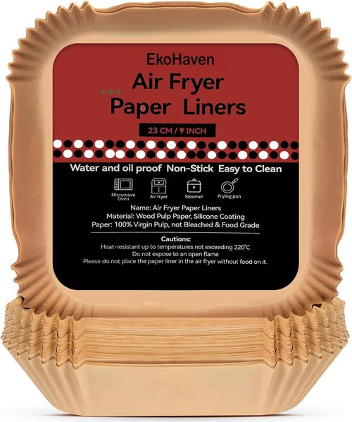 EkoHaven Signature Air Fryer Paper Liners - 127 Pcs Non-Stick, Oil Proof, 9” Square for 5-9qt Baskets