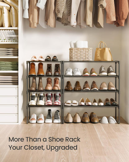 SONGMICS 4-Tier Shoe Rack - Stackable Metal Organizer for 10-15 Pairs | Black, 11.8 x 26.8 x 28.4 Inches