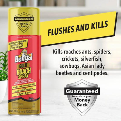 Bengal Gold Roach Spray - Odorless, Stain-Free Bug Control - Lasts Up to 6 Months | 11 oz