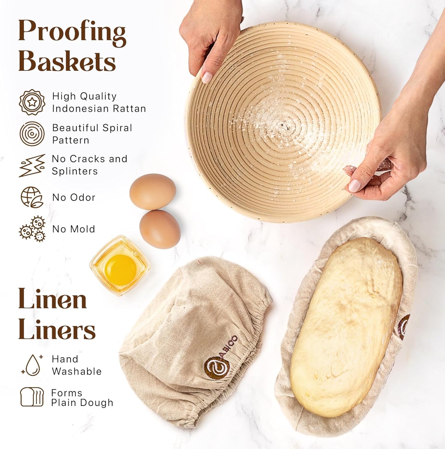 Skiennix Sourdough Starter Kit - Beginner-Friendly Baking Supplies with 10" Round & 11" Oval Banneton Baskets