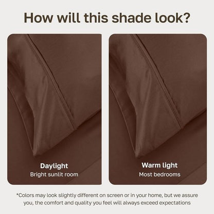 California Design Den Twin XL Bed Sheet Set - 100% Cotton, 400 Thread Count, Silky Smooth Sateen in Espresso Brown