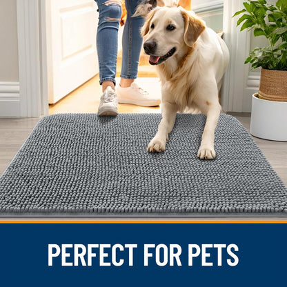 OLANLY Dog Door Mat - Absorbent Non-Slip Mud Mat for Indoor Use | Quick Dry Chenille, 47x17, Grey