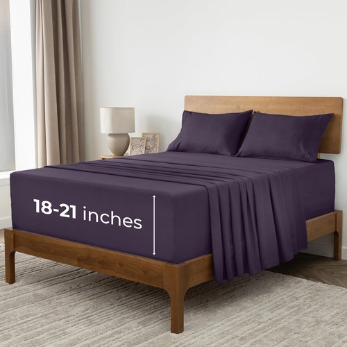 Mellanni Extra Deep Queen Sheets - 4 PC Iconic Collection Bedding - Hotel Luxury, Ultra Soft, Cooling Bed Sheets - Wrinkle, Fade, Stain Resistant (Queen, Purple)