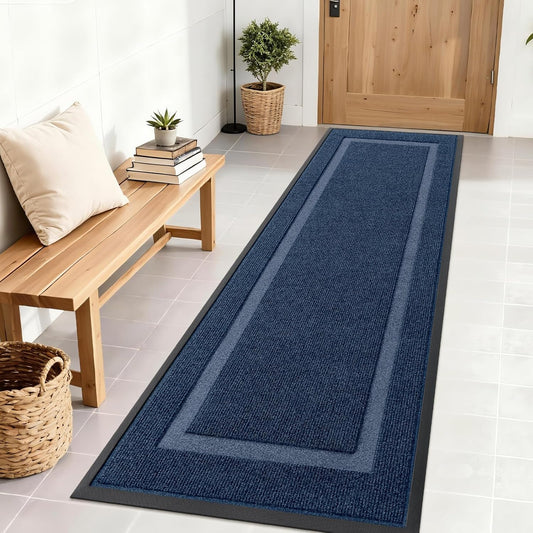 OLANLY Waterproof Front Door Mat - All-Season Indoor/Outdoor Doormat | Sturdy Natural Rubber, 71x23, Blue