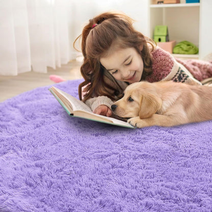 OLANLY Round Light Purple Area Rug - Soft, Fluffy, Machine Washable 9 ft Carpet for Bedrooms & Nurseries
