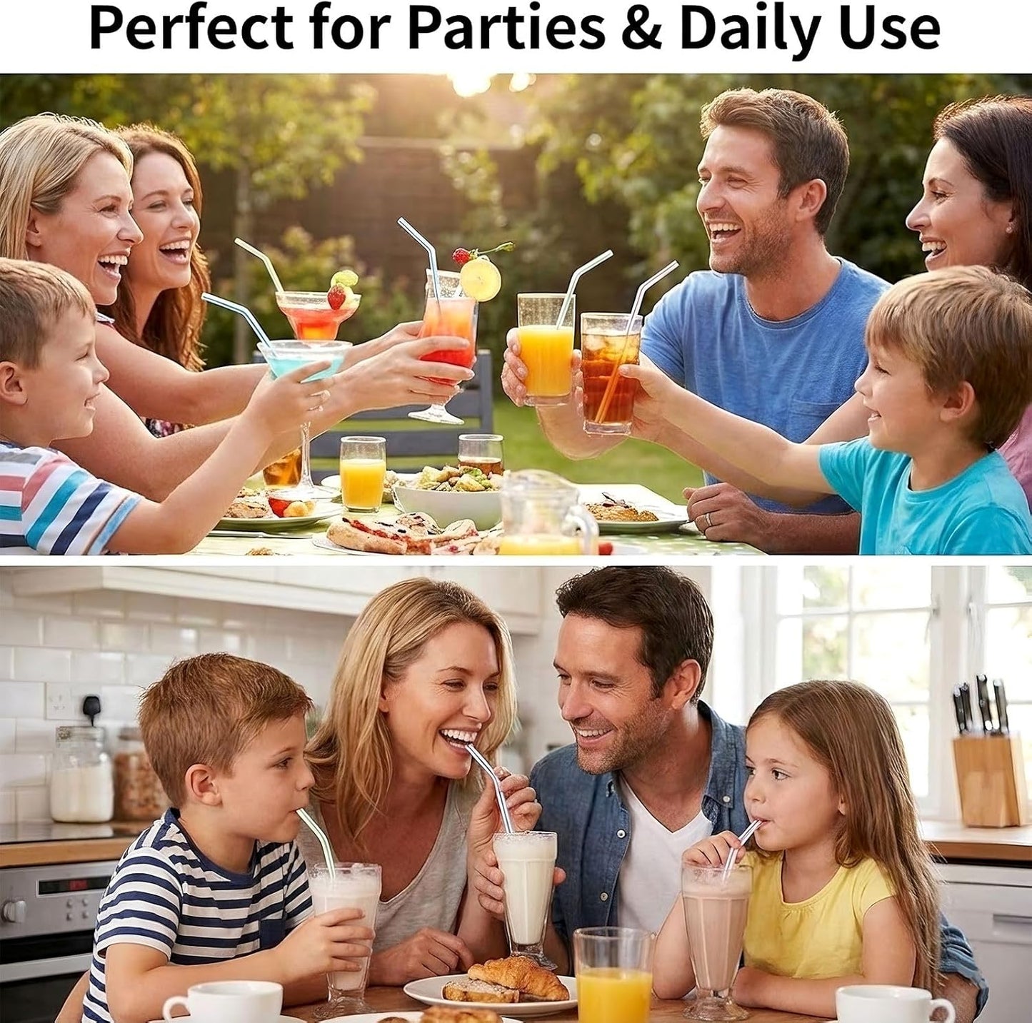 Skiennix 600pcs Plastic Drinking Straws - Flexible 8" Stripes in Multiple Colors for All Beverages