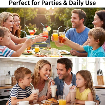 Skiennix 600pcs Plastic Drinking Straws - Flexible 8" Stripes in Multiple Colors for All Beverages