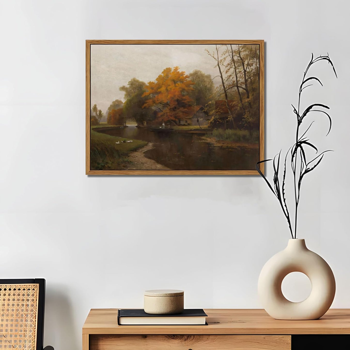 Vintage Autumn Floating Framed Canvas Wall Art - Scenic Nature Landscape Print 12x16 Inch