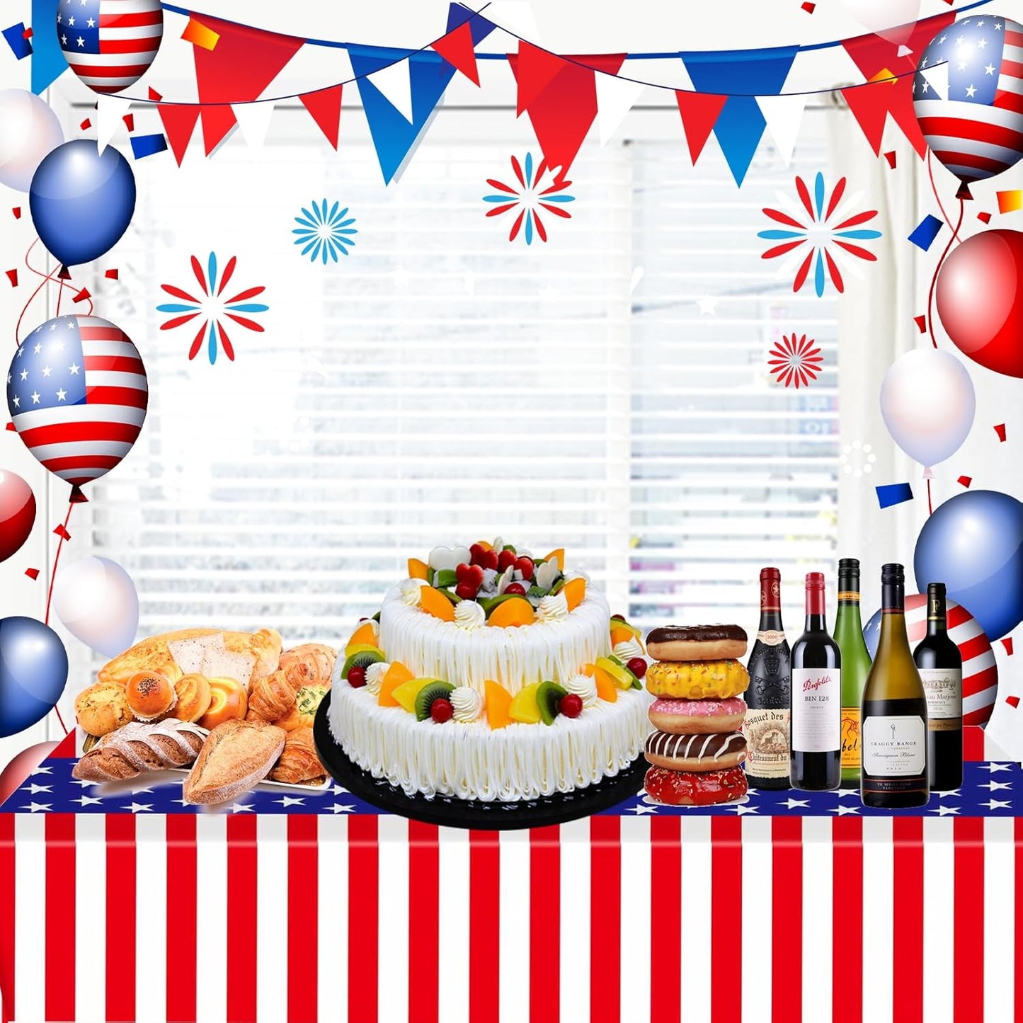 Patriotic Tablecloth by [Brand Name] - 2 Pack Red, White & Blue Disposable Plastic | 54” x 108” for 4th of July Parties