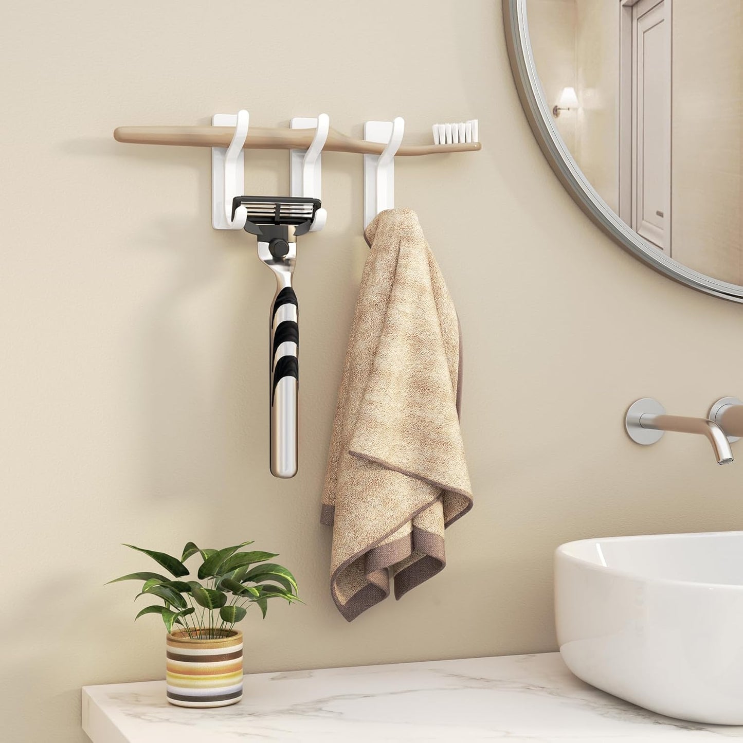 Pickpiff Adhesive Wall Coat Hooks - Heavy-Duty Stick-On Metal Hangers for Towels, Bags, and More | White, 4-Pack