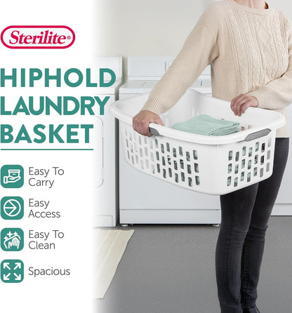 Sterilite Laundry Basket - 6 Pack Plastic Hamper with Comfort Grip Handles | 1.5 Bushel Capacity, White